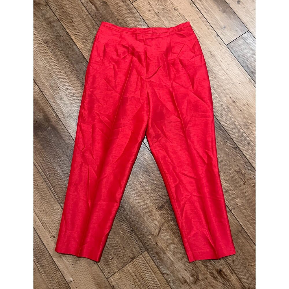 Vintage DONNA RICCO NEW YORK Red Polyester Pants High Rise Cropped Sz 14
